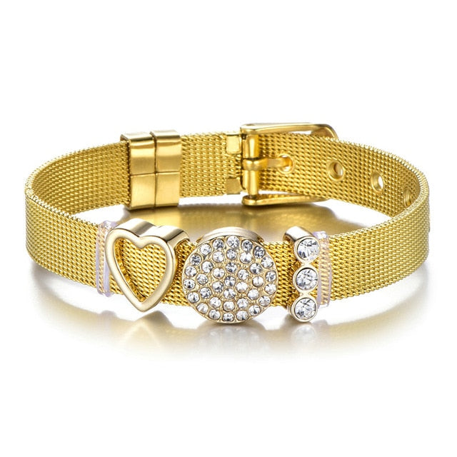 High Quality Stainless Steel Mesh Bracelet Set Love Mother Crystal Charm Brand Bracelet for Woman Wife Mother's Day gift