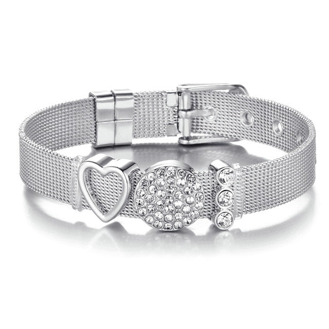 High Quality Stainless Steel Mesh Bracelet Set Love Mother Crystal Charm Brand Bracelet for Woman Wife Mother's Day gift