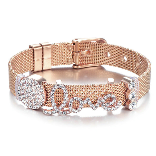 High Quality Stainless Steel Mesh Bracelet Set Love Mother Crystal Charm Brand Bracelet for Woman Wife Mother's Day gift