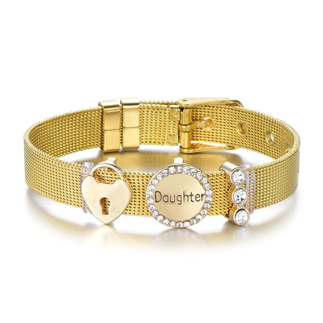 High Quality Stainless Steel Mesh Bracelet Set Love Mother Crystal Charm Brand Bracelet for Woman Wife Mother's Day gift