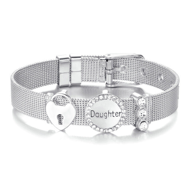 High Quality Stainless Steel Mesh Bracelet Set Love Mother Crystal Charm Brand Bracelet for Woman Wife Mother's Day gift