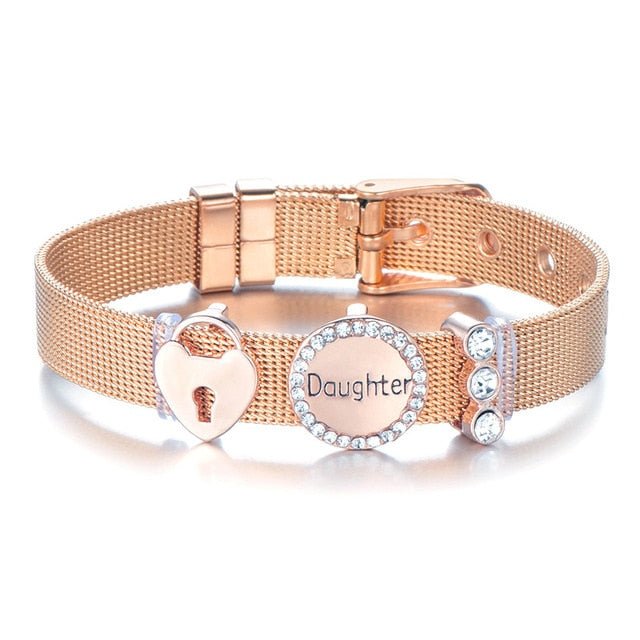 High Quality Stainless Steel Mesh Bracelet Set Love Mother Crystal Charm Brand Bracelet for Woman Wife Mother's Day gift