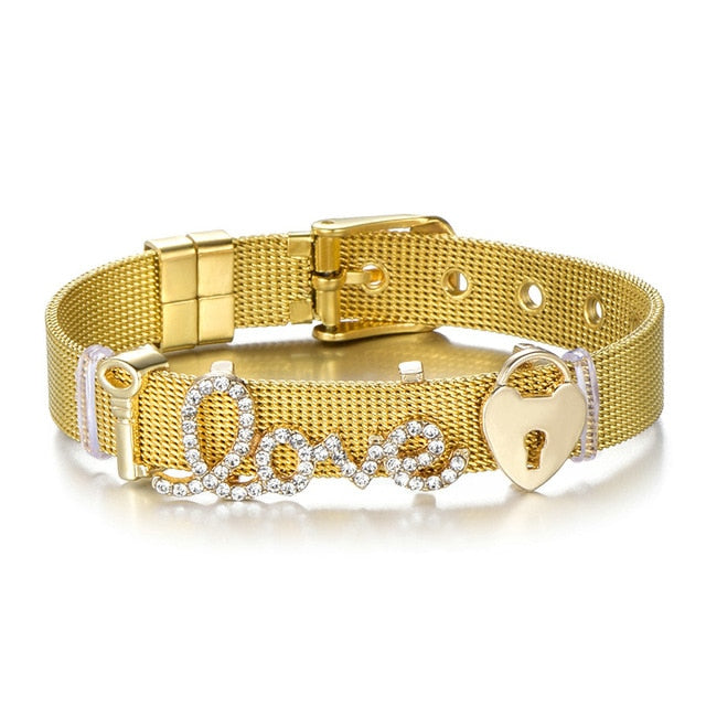 High Quality Stainless Steel Mesh Bracelet Set Love Mother Crystal Charm Brand Bracelet for Woman Wife Mother's Day gift