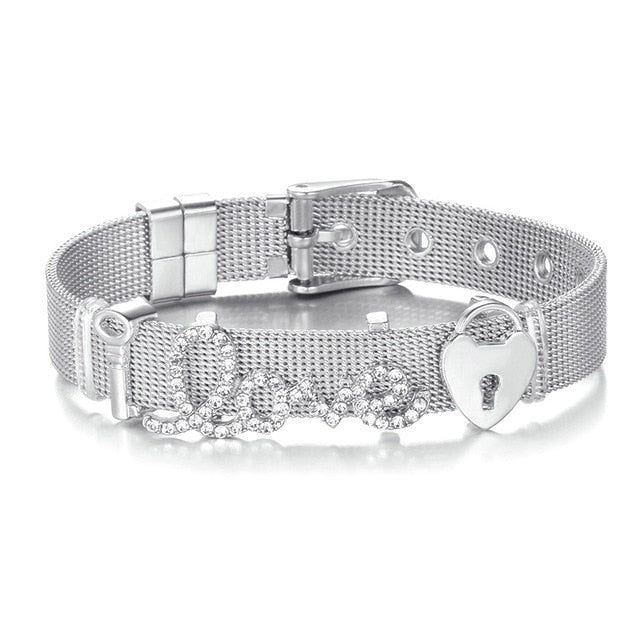 High Quality Stainless Steel Mesh Bracelet Set Love Mother Crystal Charm Brand Bracelet for Woman Wife Mother's Day gift