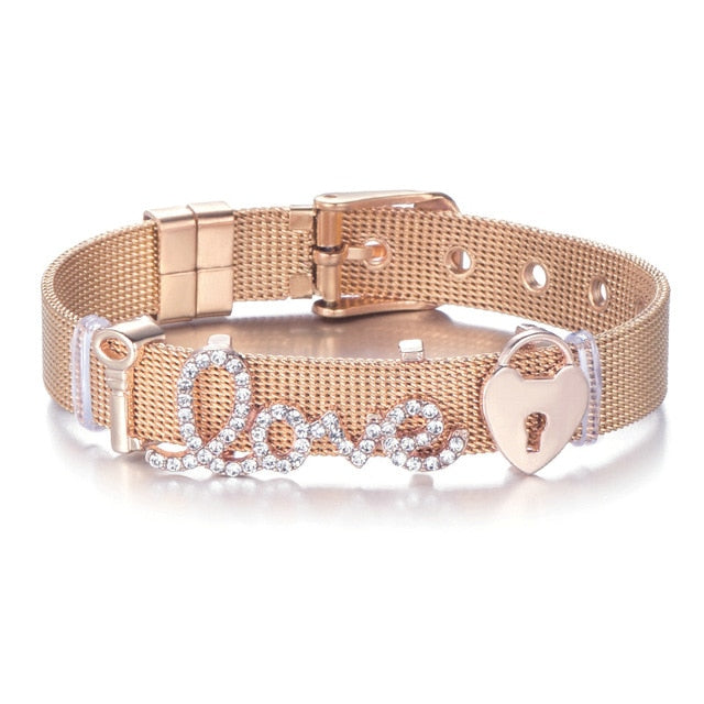 High Quality Stainless Steel Mesh Bracelet Set Love Mother Crystal Charm Brand Bracelet for Woman Wife Mother's Day gift