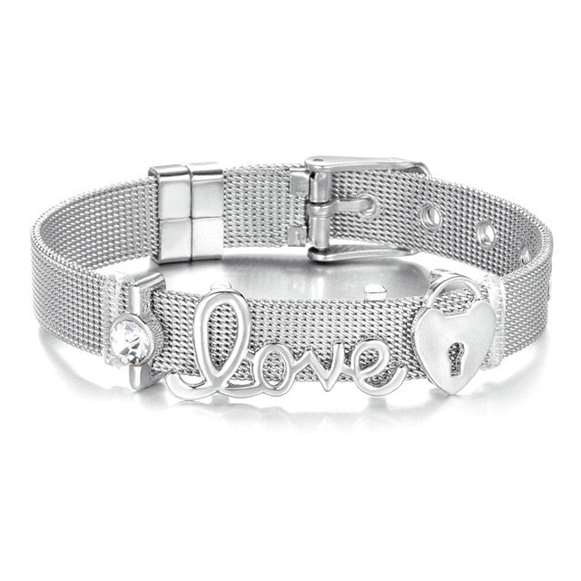 High Quality Stainless Steel Mesh Bracelet Set Love Mother Crystal Charm Brand Bracelet for Woman Wife Mother's Day gift