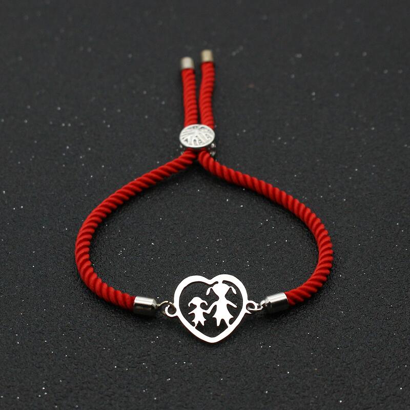 Cute Bear Stainless Steel Heart Shaped Mother And Daughter Charm Bracelet Lucky Red Thread Rope Bracelets For Women Jewelry Gift