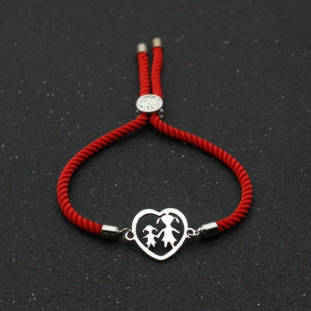 Cute Bear Stainless Steel Heart Shaped Mother And Daughter Charm Bracelet Lucky Red Thread Rope Bracelets For Women Jewelry Gift