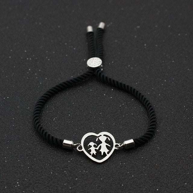 Cute Bear Stainless Steel Heart Shaped Mother And Daughter Charm Bracelet Lucky Red Thread Rope Bracelets For Women Jewelry Gift