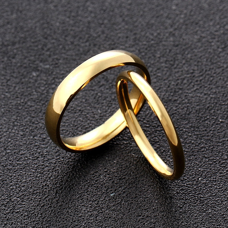 New Arrivals Stainless steel Gold Smooth Romantic Simplicity Couple Rings Women Men Wedding Party Unique Fine Cute Jewelry