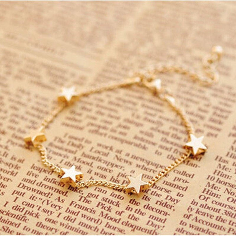 New Lady Girls Bangle Simple Gold Filled Chic Heart Trendy Stars Fine Chain Bracelet Cuff Jewelry Party Gifts Pulseras Mujer