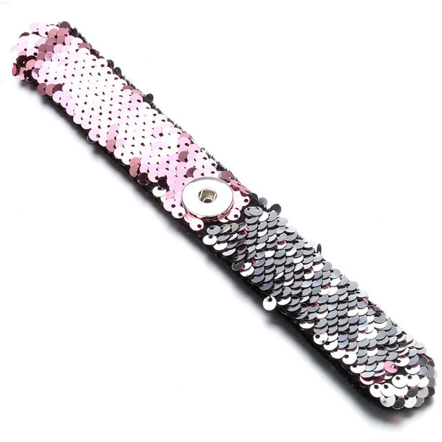 Newest Snap Jewelry 18mm Sequins Snap Button Bracelet Simple Cuff Snap Bracelets For Women Children Fun Gift