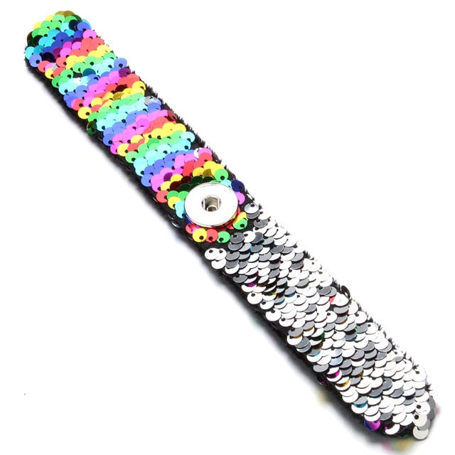 Newest Snap Jewelry 18mm Sequins Snap Button Bracelet Simple Cuff Snap Bracelets For Women Children Fun Gift