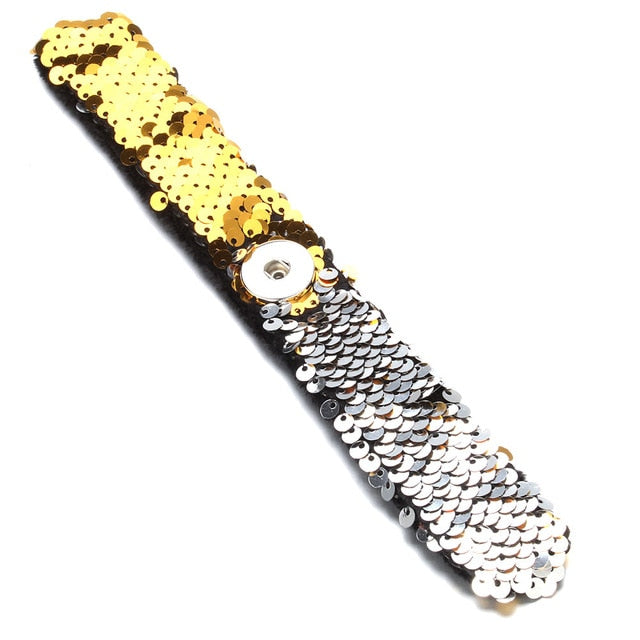 Newest Snap Jewelry 18mm Sequins Snap Button Bracelet Simple Cuff Snap Bracelets For Women Children Fun Gift