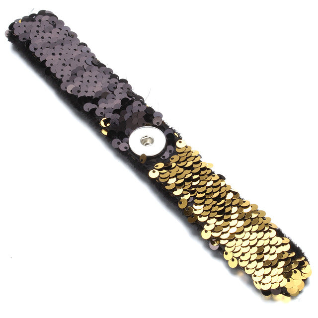 Newest Snap Jewelry 18mm Sequins Snap Button Bracelet Simple Cuff Snap Bracelets For Women Children Fun Gift