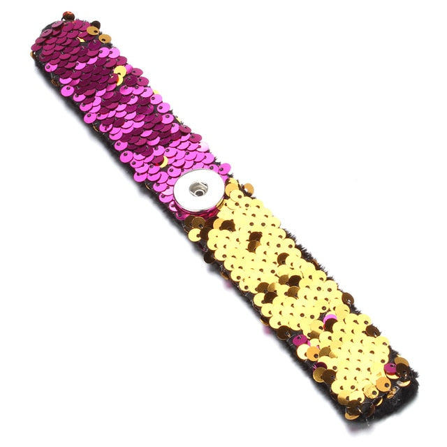 Newest Snap Jewelry 18mm Sequins Snap Button Bracelet Simple Cuff Snap Bracelets For Women Children Fun Gift