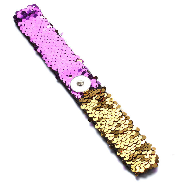 Newest Snap Jewelry 18mm Sequins Snap Button Bracelet Simple Cuff Snap Bracelets For Women Children Fun Gift