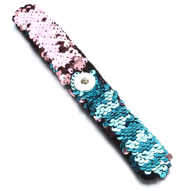 Newest Snap Jewelry 18mm Sequins Snap Button Bracelet Simple Cuff Snap Bracelets For Women Children Fun Gift