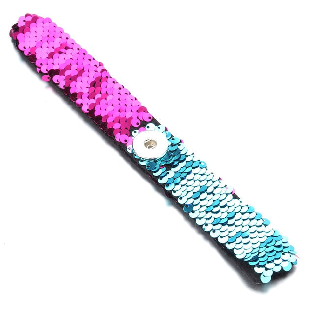 Newest Snap Jewelry 18mm Sequins Snap Button Bracelet Simple Cuff Snap Bracelets For Women Children Fun Gift