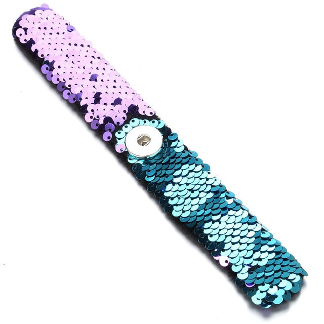 Newest Snap Jewelry 18mm Sequins Snap Button Bracelet Simple Cuff Snap Bracelets For Women Children Fun Gift