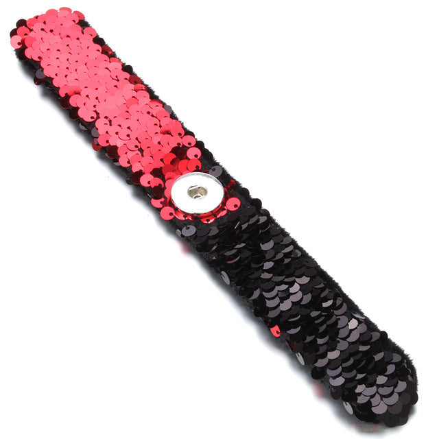 Newest Snap Jewelry 18mm Sequins Snap Button Bracelet Simple Cuff Snap Bracelets For Women Children Fun Gift
