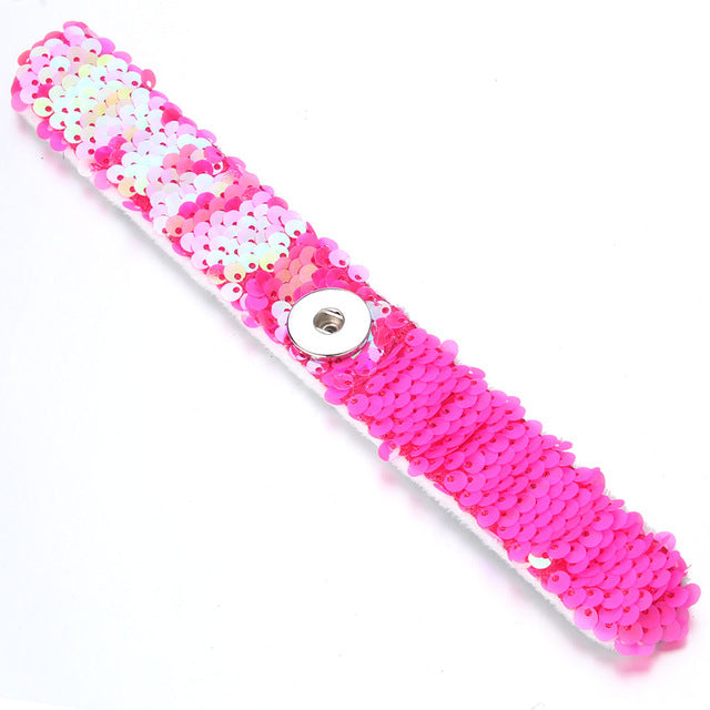 Newest Snap Jewelry 18mm Sequins Snap Button Bracelet Simple Cuff Snap Bracelets For Women Children Fun Gift