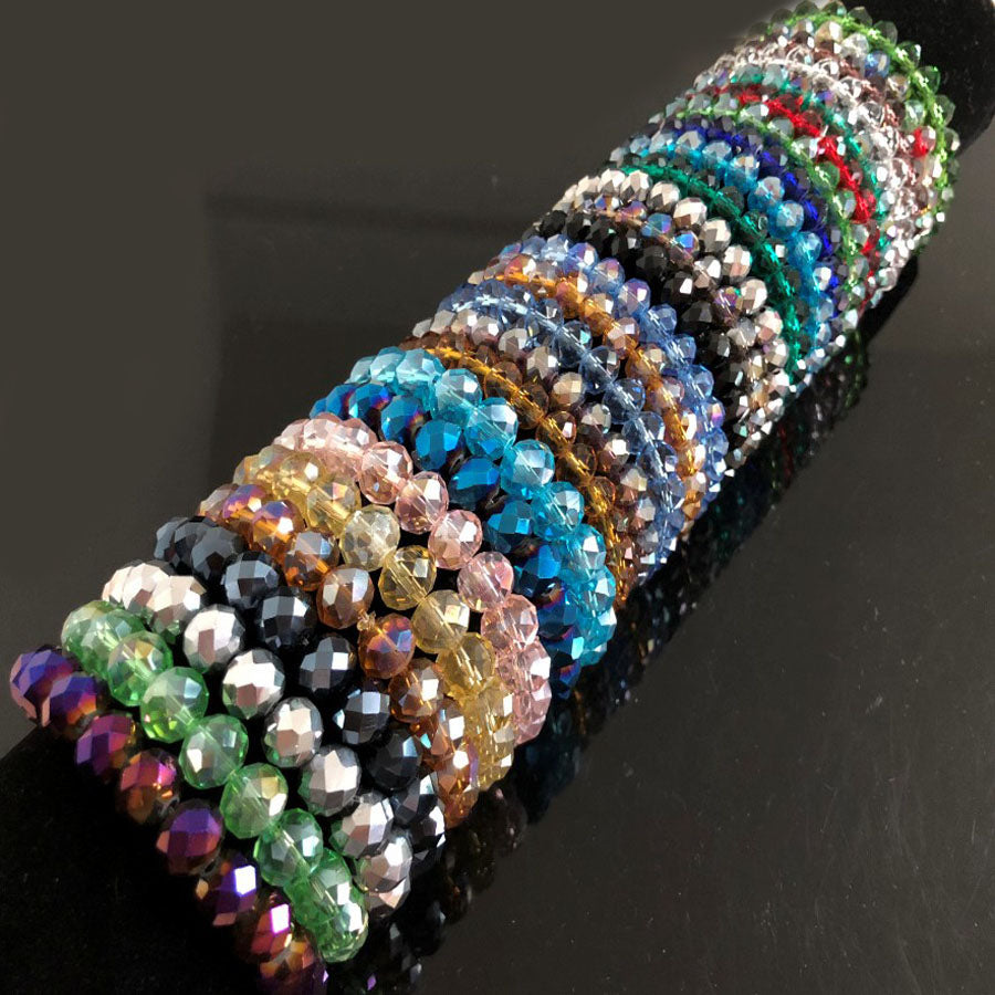 Handmade Women's 8mm 10mm Rhinestone Glass Crystal Beaded Round Beads Stretch Bracelet Femme Bangle Bracelets Girl Wrap Jewelry
