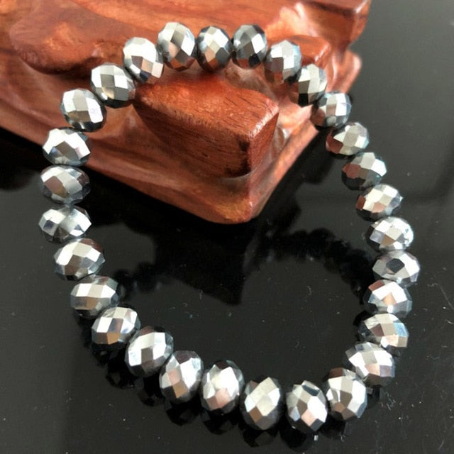 Handmade Women's 8mm 10mm Rhinestone Glass Crystal Beaded Round Beads Stretch Bracelet Femme Bangle Bracelets Girl Wrap Jewelry