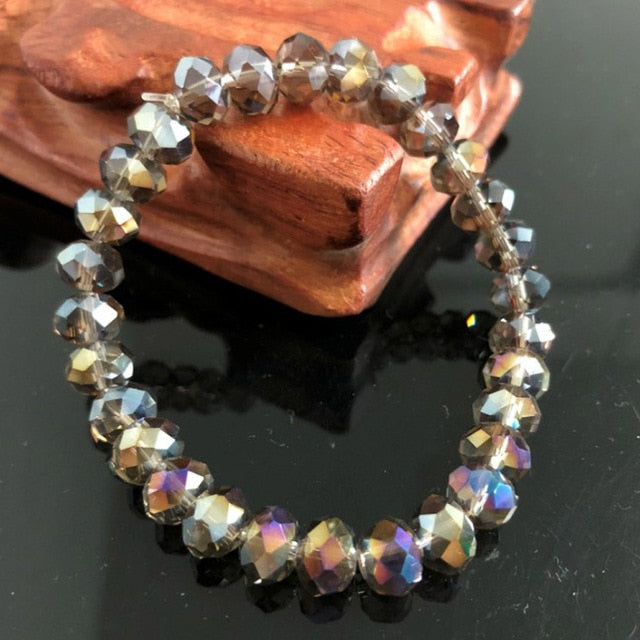 Handmade Women's 8mm 10mm Rhinestone Glass Crystal Beaded Round Beads Stretch Bracelet Femme Bangle Bracelets Girl Wrap Jewelry