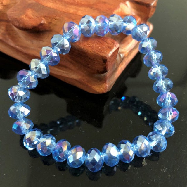 Handmade Women's 8mm 10mm Rhinestone Glass Crystal Beaded Round Beads Stretch Bracelet Femme Bangle Bracelets Girl Wrap Jewelry