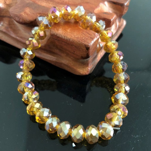 Handmade Women's 8mm 10mm Rhinestone Glass Crystal Beaded Round Beads Stretch Bracelet Femme Bangle Bracelets Girl Wrap Jewelry