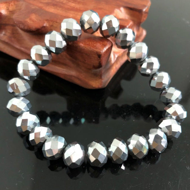 Handmade Women's 8mm 10mm Rhinestone Glass Crystal Beaded Round Beads Stretch Bracelet Femme Bangle Bracelets Girl Wrap Jewelry