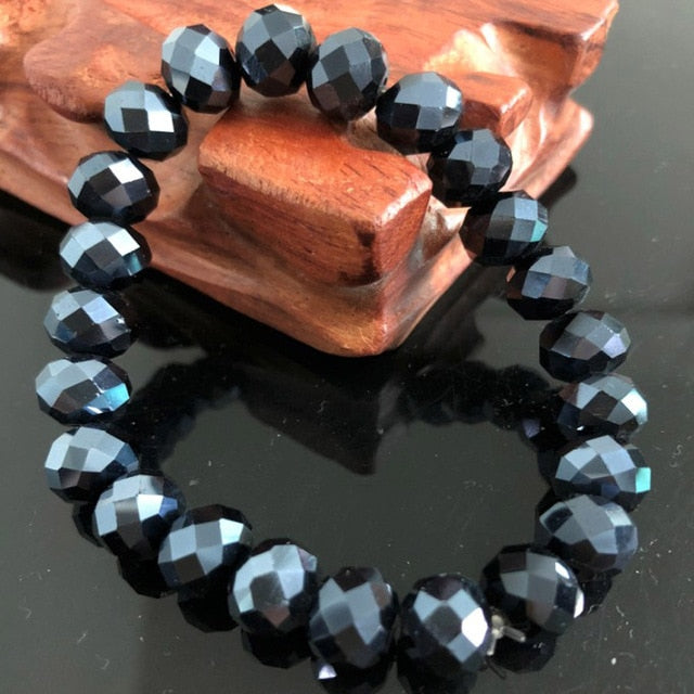 Handmade Women's 8mm 10mm Rhinestone Glass Crystal Beaded Round Beads Stretch Bracelet Femme Bangle Bracelets Girl Wrap Jewelry