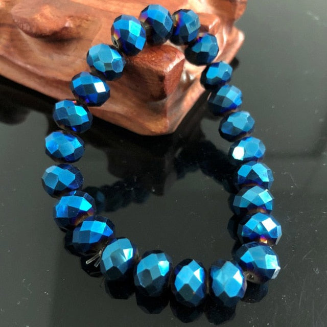 Handmade Women's 8mm 10mm Rhinestone Glass Crystal Beaded Round Beads Stretch Bracelet Femme Bangle Bracelets Girl Wrap Jewelry