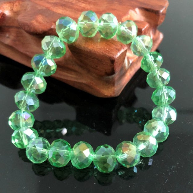 Handmade Women's 8mm 10mm Rhinestone Glass Crystal Beaded Round Beads Stretch Bracelet Femme Bangle Bracelets Girl Wrap Jewelry
