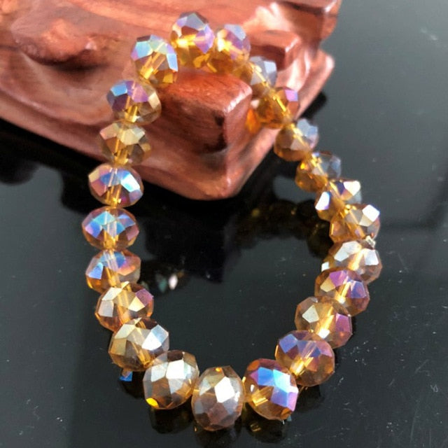 Handmade Women's 8mm 10mm Rhinestone Glass Crystal Beaded Round Beads Stretch Bracelet Femme Bangle Bracelets Girl Wrap Jewelry