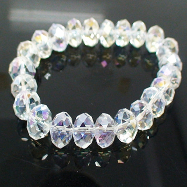 Handmade Women's 8mm 10mm Rhinestone Glass Crystal Beaded Round Beads Stretch Bracelet Femme Bangle Bracelets Girl Wrap Jewelry