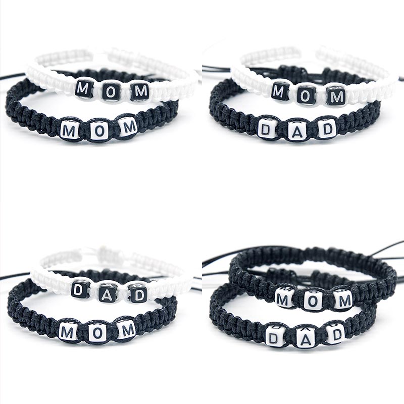 2pcs/pair Sweet MOM and DAD Charm Bracelets Rope Chains  Infinity Wish Adjust Size for Mother Father Gifts Beaded Jewelry Gifts