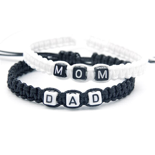 2pcs/pair Sweet MOM and DAD Charm Bracelets Rope Chains  Infinity Wish Adjust Size for Mother Father Gifts Beaded Jewelry Gifts