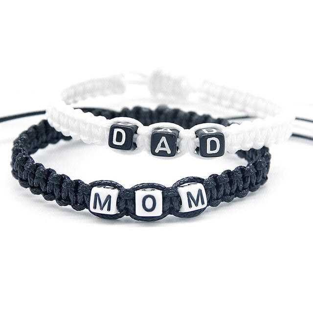 2pcs/pair Sweet MOM and DAD Charm Bracelets Rope Chains  Infinity Wish Adjust Size for Mother Father Gifts Beaded Jewelry Gifts