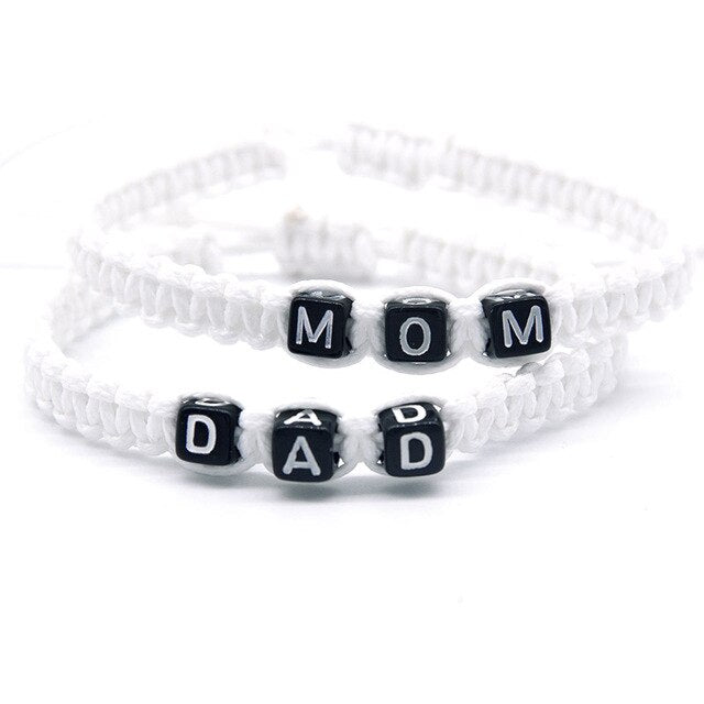 2pcs/pair Sweet MOM and DAD Charm Bracelets Rope Chains  Infinity Wish Adjust Size for Mother Father Gifts Beaded Jewelry Gifts