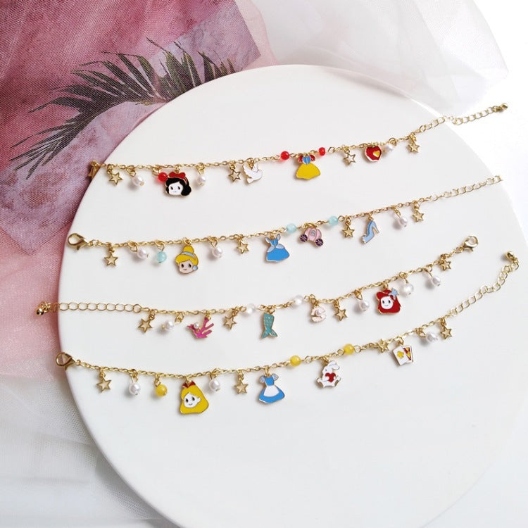 Korean Cute Cinderella Alice Mermaid Snow White Bracelets for Women Sweet Dream Girl Fairytale Loli Bracelet Jewelry Accessories