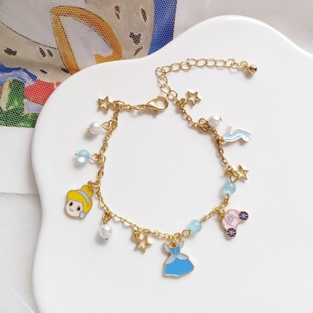 Korean Cute Cinderella Alice Mermaid Snow White Bracelets for Women Sweet Dream Girl Fairytale Loli Bracelet Jewelry Accessories
