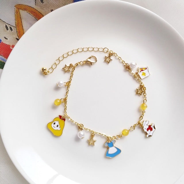 Korean Cute Cinderella Alice Mermaid Snow White Bracelets for Women Sweet Dream Girl Fairytale Loli Bracelet Jewelry Accessories