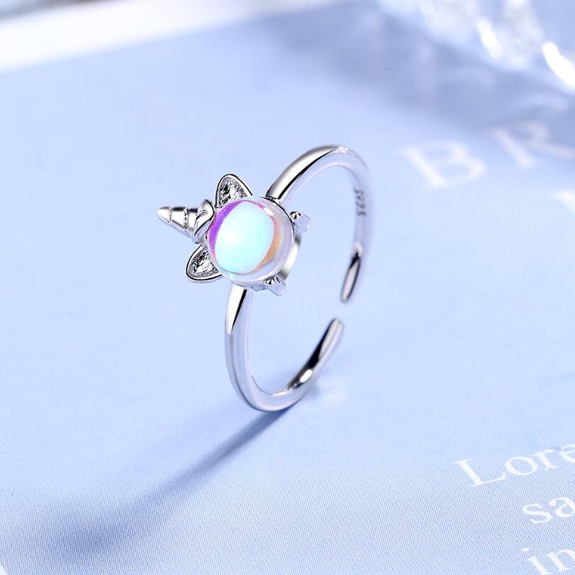 New High Quality Exquisite Color Moonstone Unicorn Opening Rings For Women 925 Sterling Silver Jewelry Accessories Party Gifts