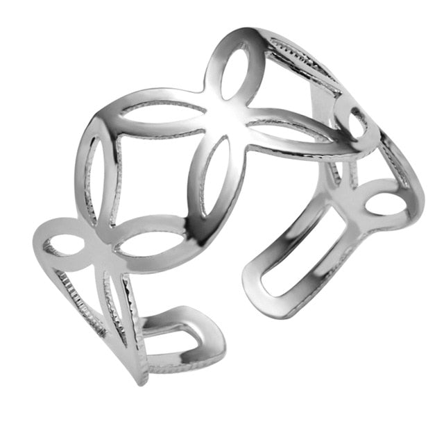 Rinhoo Adjustable Open Size Flower Heart Ring Stainless Steel Finger Ring Ladies Party Jewelry Rings