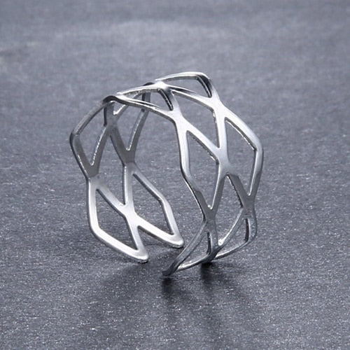 Rinhoo Adjustable Open Size Flower Heart Ring Stainless Steel Finger Ring Ladies Party Jewelry Rings