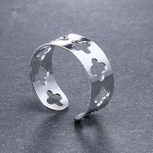 Rinhoo Adjustable Open Size Flower Heart Ring Stainless Steel Finger Ring Ladies Party Jewelry Rings