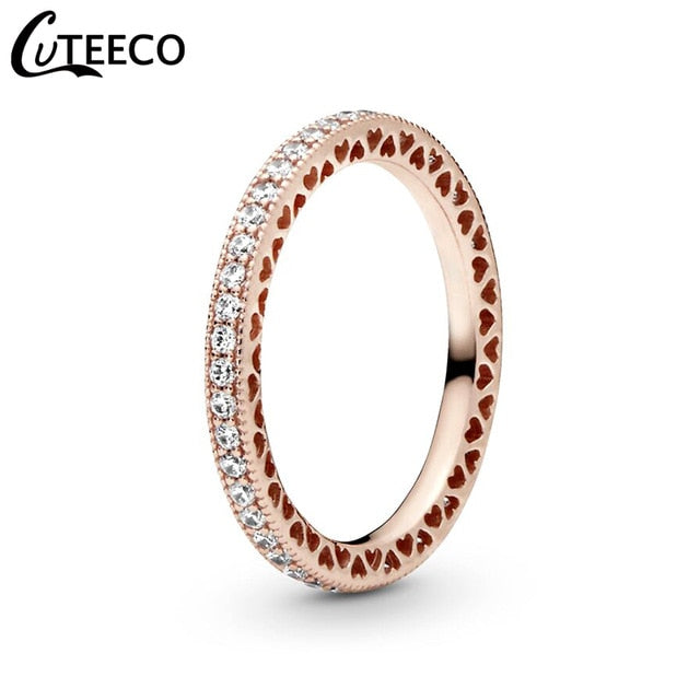 CUTEECO Fashion Rose Gold Magic Love Crown Zircon Combination Rings for Women Wedding Ring Engagement Jewelry Valentine's Day