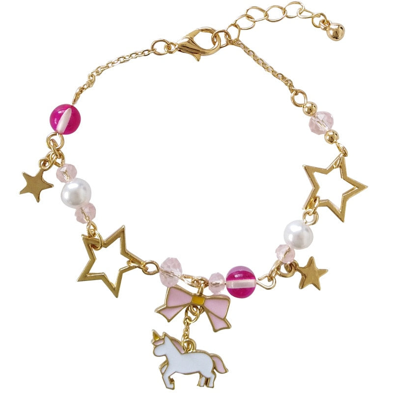 New sweet cartoon anime unicorn bracelet girl temperament star pearl string pendant beaded jewelry